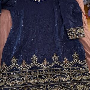 Elegant Navy Blue Embroidered Dress